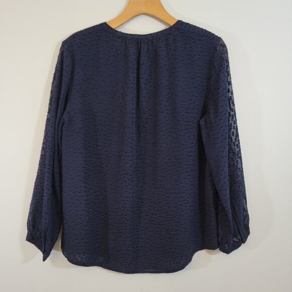 J. Crew Silk Blend Blouse Navy Blue Sheer Lined Career Shirt Top Size 4 EUC - Picture 7 of 9